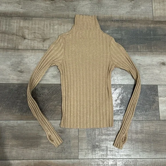 Enza Costa lurex sweater rib turtleneck long sleeve top - Picture 3 of 7